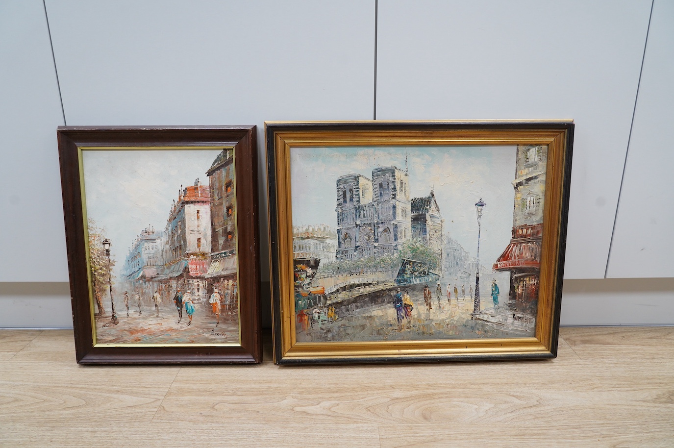 Caroline Burnett (1877-1950), two oils, one on canvas, Parisian Street scenes, each signed, largest 39 x 47cm. Condition - good